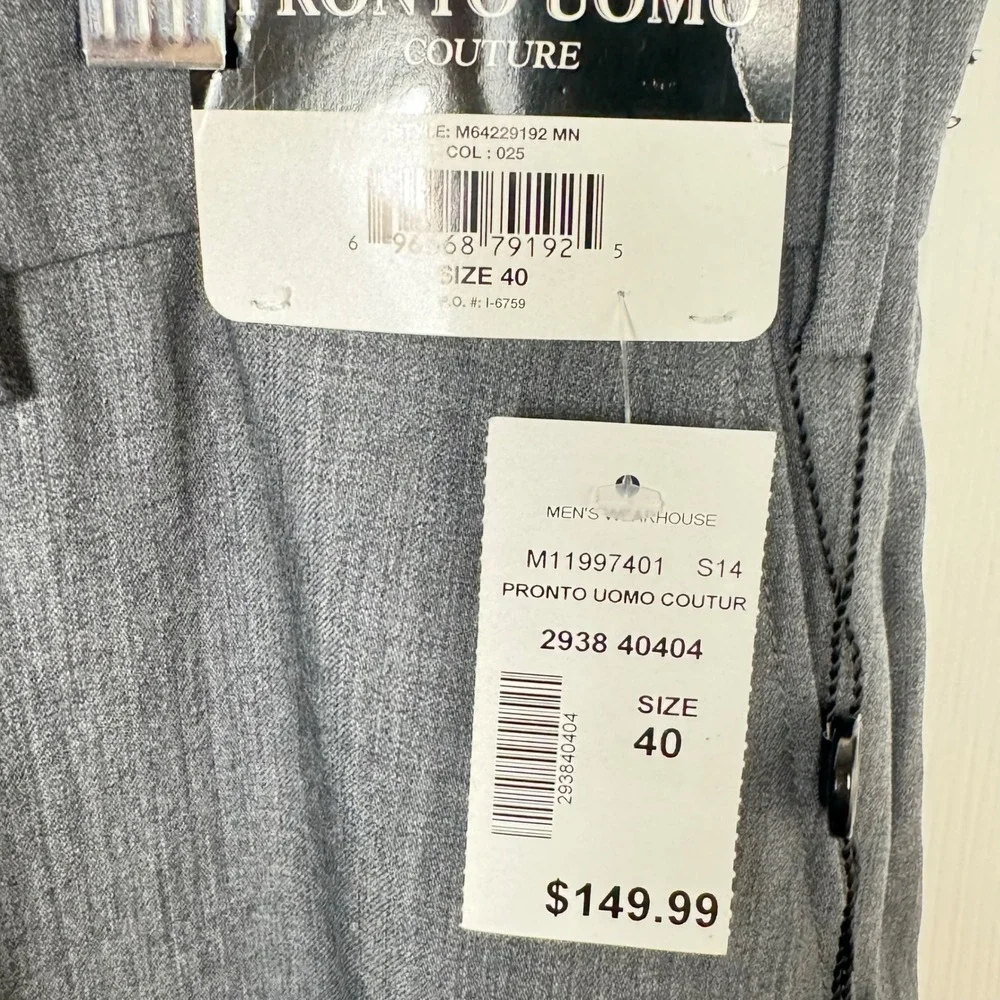 Pronto Uomo Dress Pants Men 40 Grey Wool Couture Techno-Care NEW
